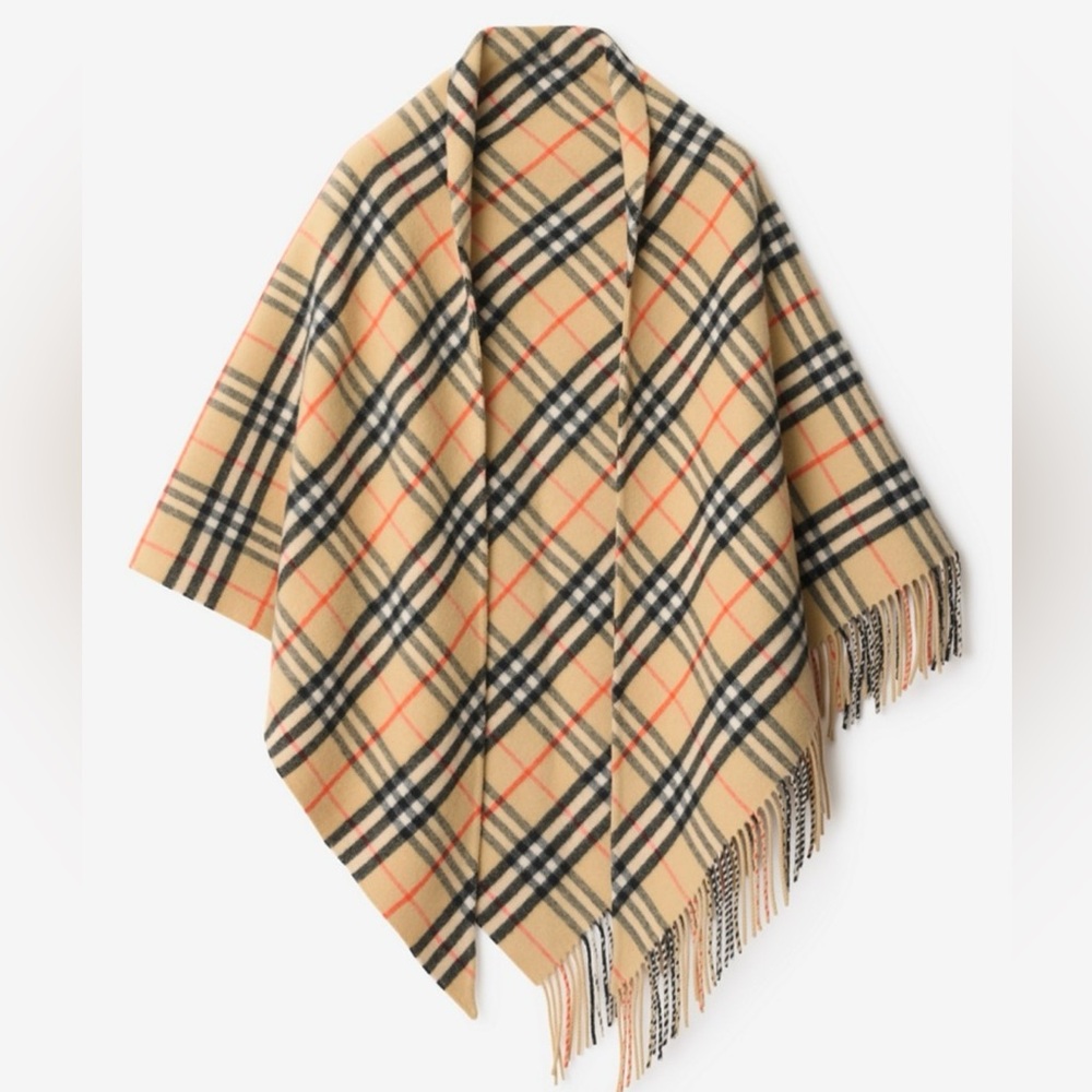 BURBERRY CHECK FRINGE CAPE